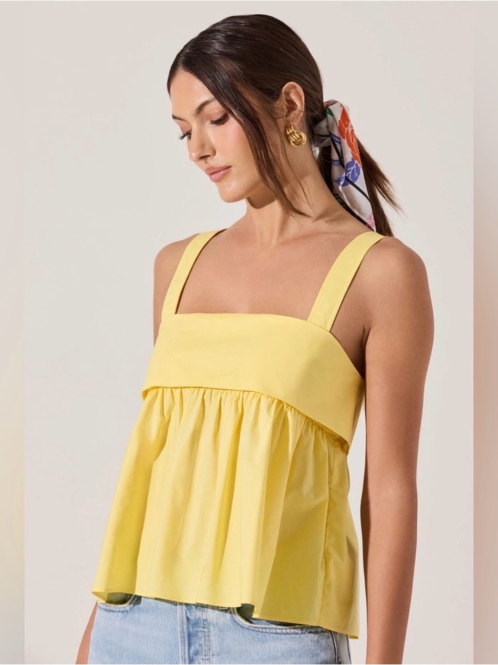 Astr The Label Lemon Yellow Square Neck Babydoll Crop Top Size Large NWT